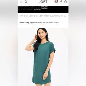 Lou & Grey Green Signaturesoft Short Sleeve Pocket Shift Dress